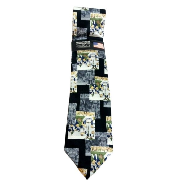 Mens Neck Tie Chicago Baseball Norman Rockwell Saturday Evening Post The Dugout - Picture 2 of 6